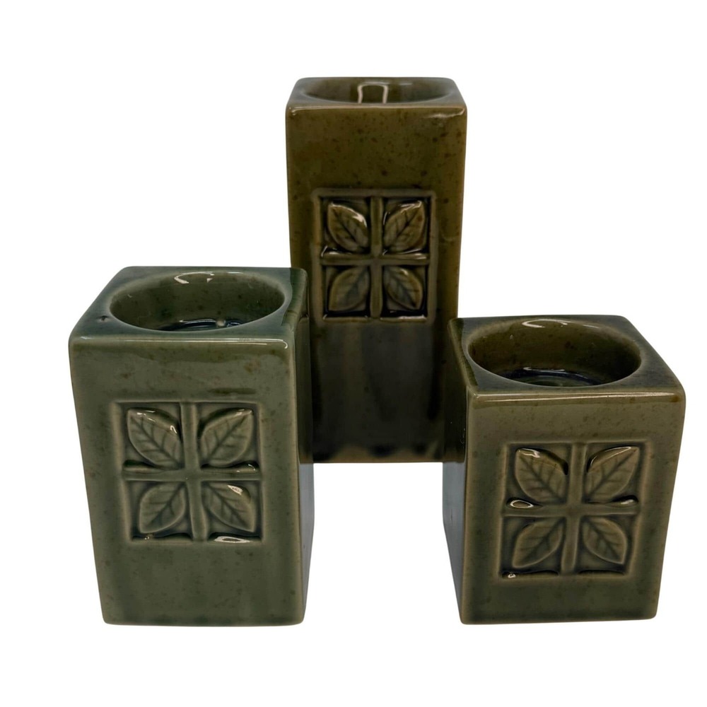 3 Pc Leaf Candle Holder Set MCM Ceramic Candleholder Set Vintage Tealight Votive - Picture 2 of 9